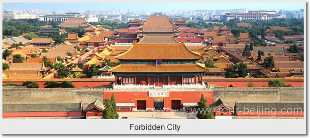 Golden roofs and red courtyards of the Forbidden City viewed from the north